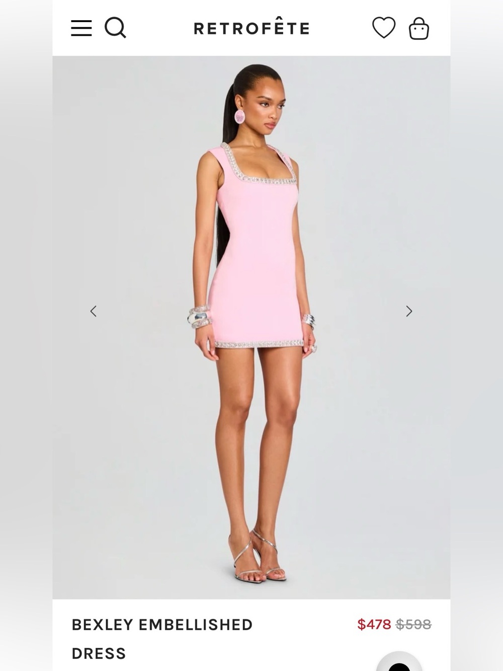 đź’ŤNWT Retrofete Bexley Pink Embellished Mini Dress XS/Sold Outđź’Ť - Picture 7 of 14